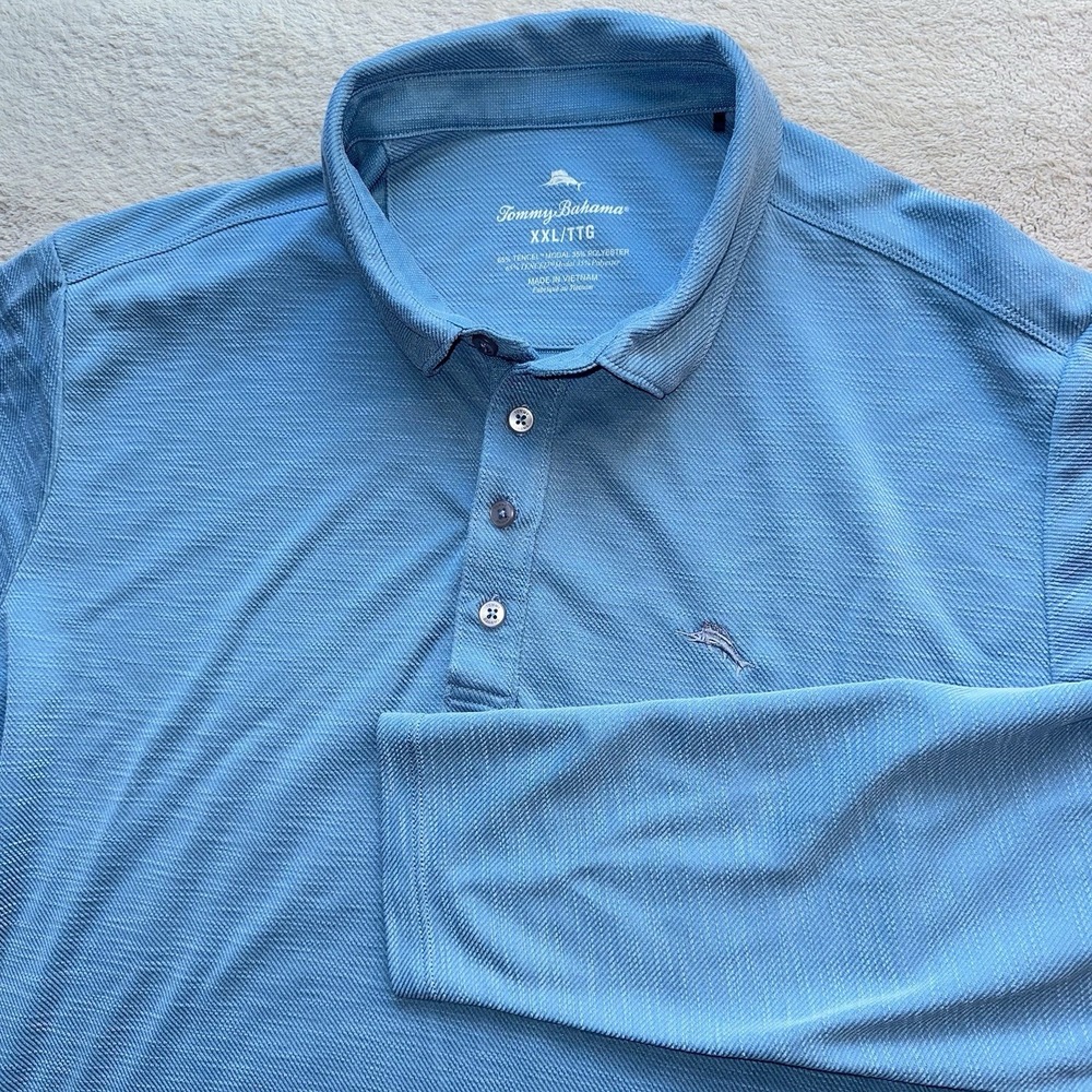 Tommy Bahama Emfielder Tencel Modal Knit Long Sleeve Polo Blue Marlin Mens XXL